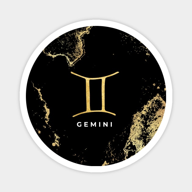 Gemini Symbol on gold and black marble Magnet by Darkstar Designs